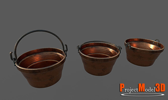 Large Copper Pot-Version001 Low-poly 3D model