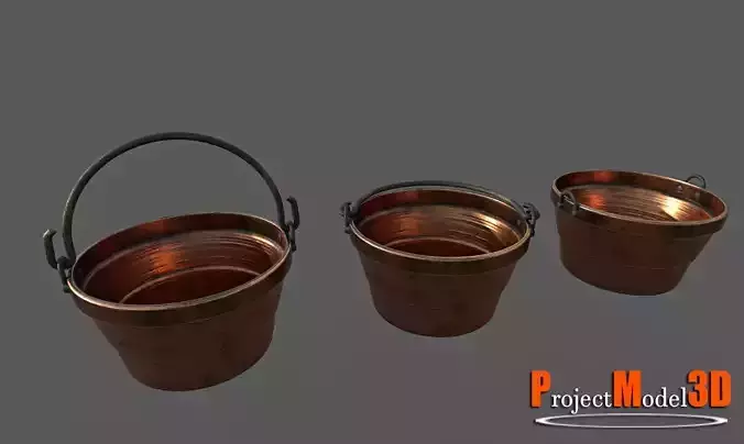 Large Copper Pot-Version001 Low-poly 3D model