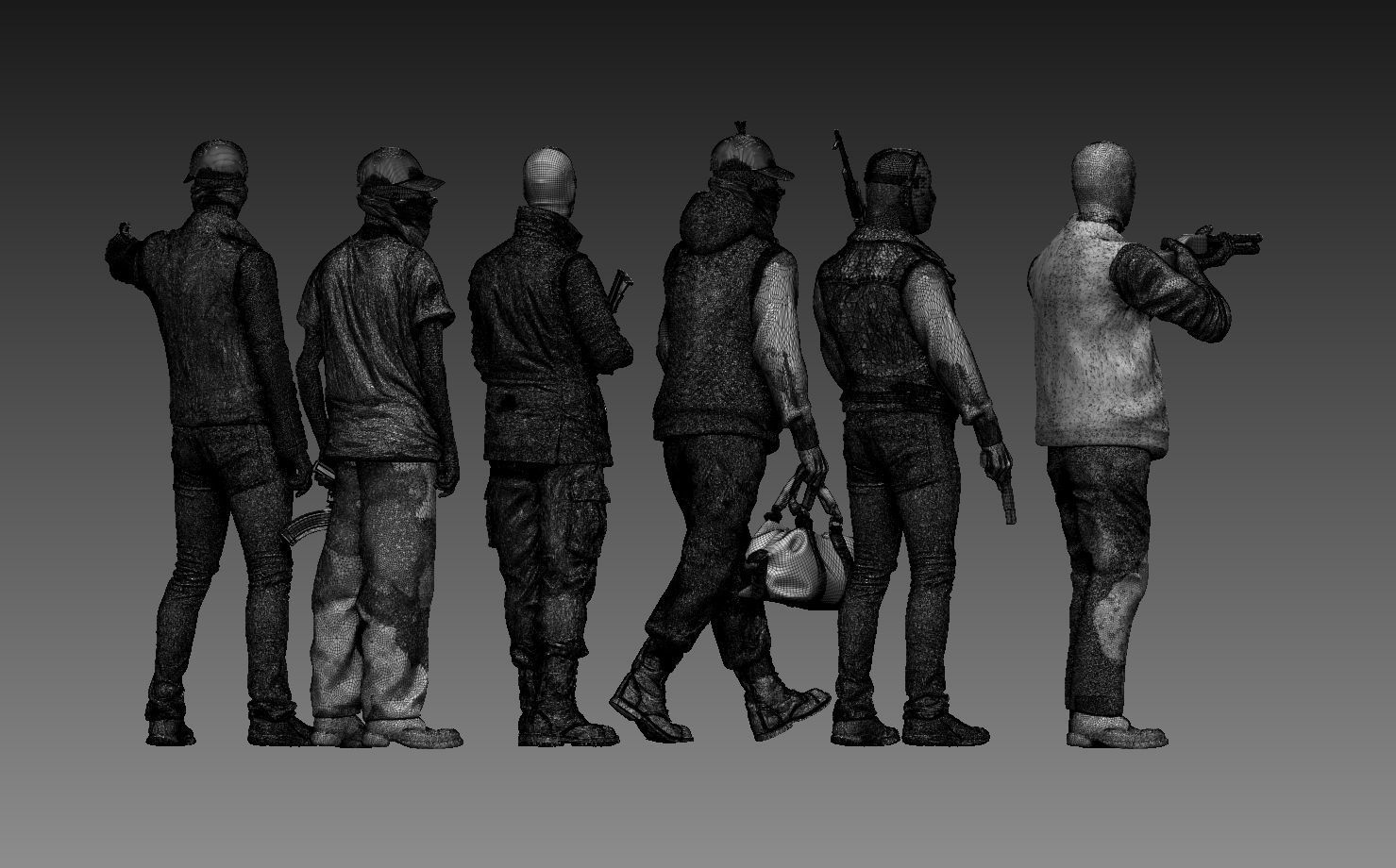 bandits group of people with guns 3D print model_70