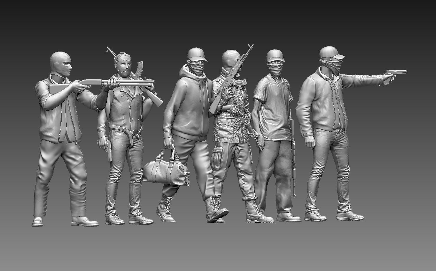 bandits group of people with guns 3D print model_2