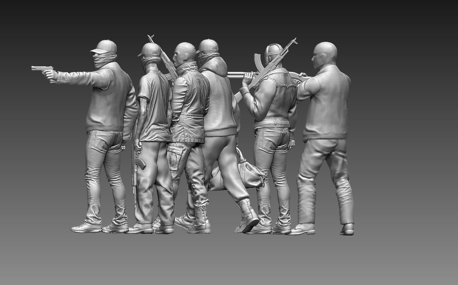 bandits group of people with guns 3D print model_117