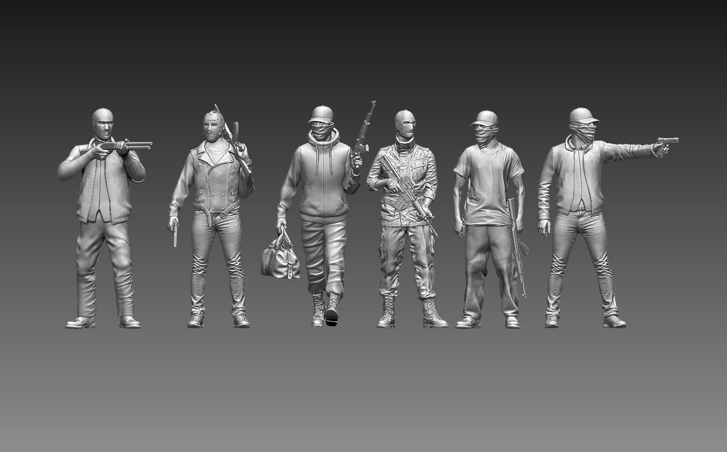 bandits group of people with guns 3D print model_32