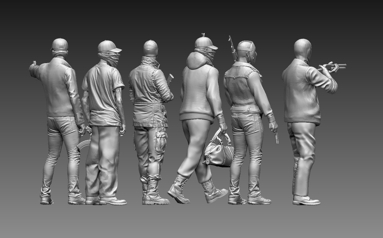 bandits group of people with guns 3D print model_121