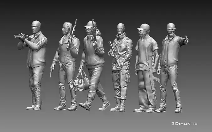 bandits group of people with guns 3D print model