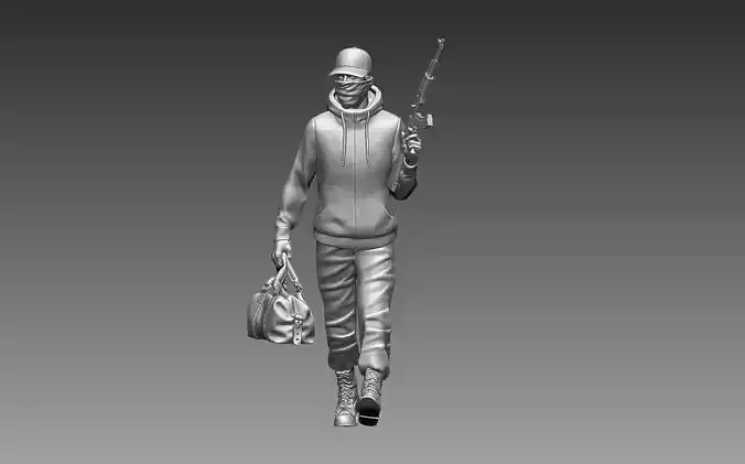 robber man with gun 3D print model