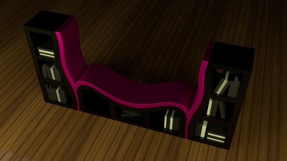 Book Shelf Low-poly 3D model_1