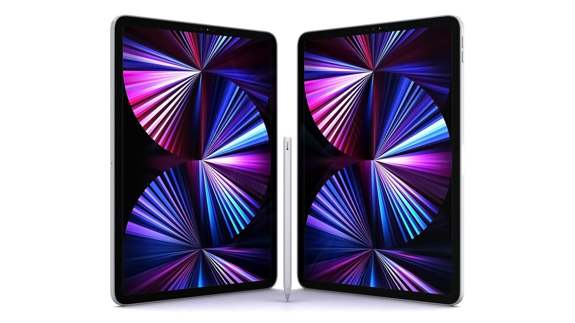 Apple iPad Pro 11 2021 Silver with Pencil Low-poly 3D model_3