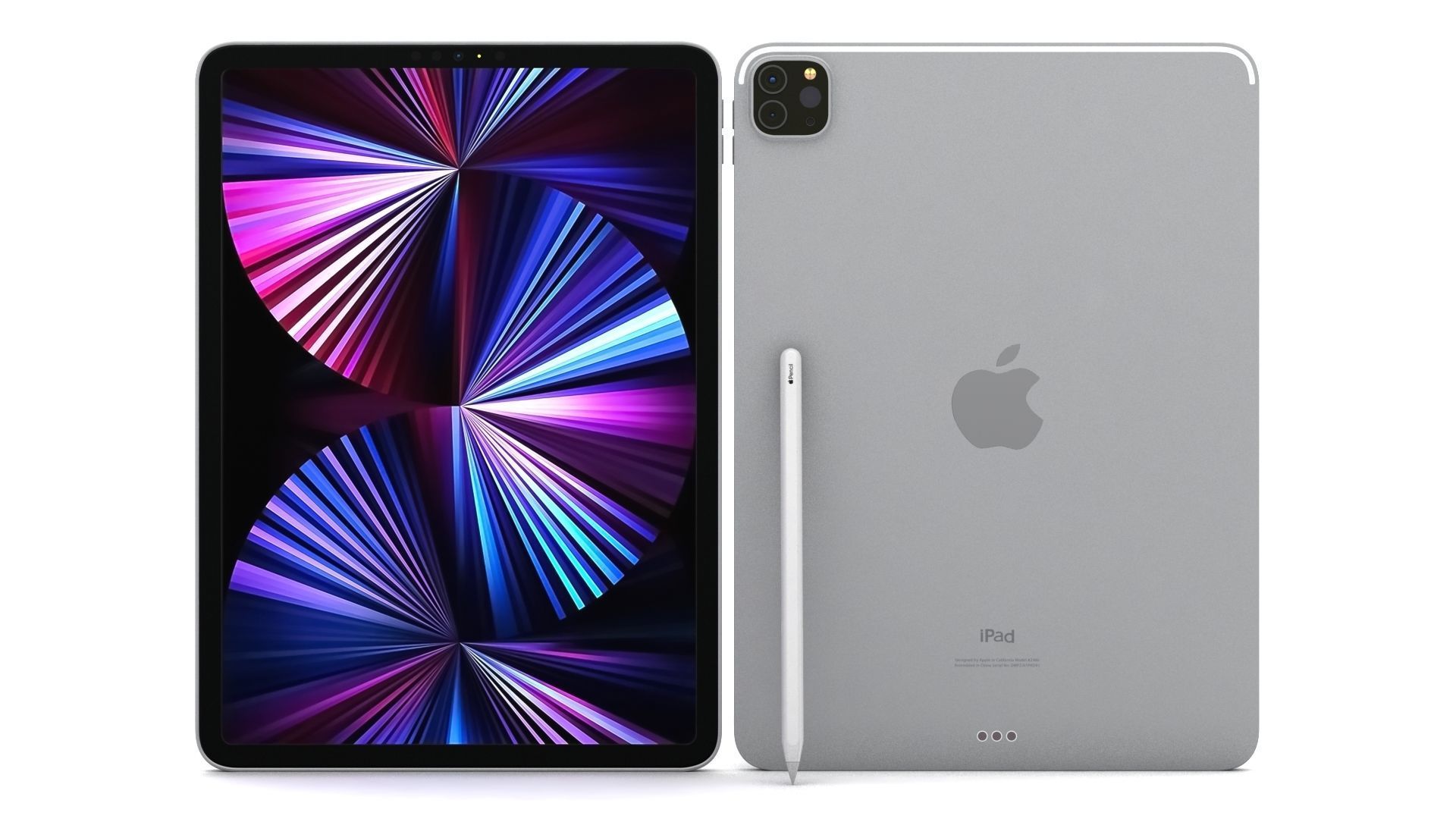 Apple iPad Pro 11 2021 Silver with Pencil Low-poly 3D model_1