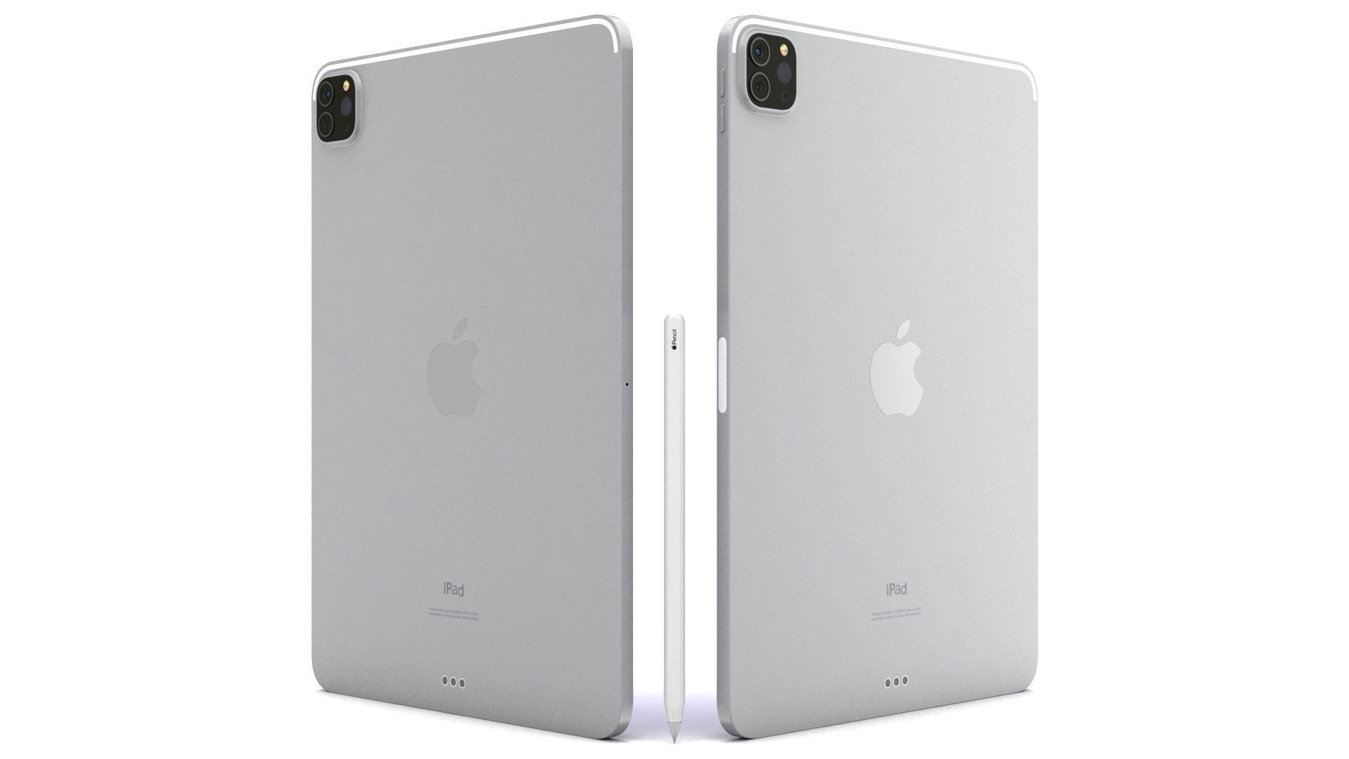 Apple iPad Pro 11 2021 Silver with Pencil Low-poly 3D model_4