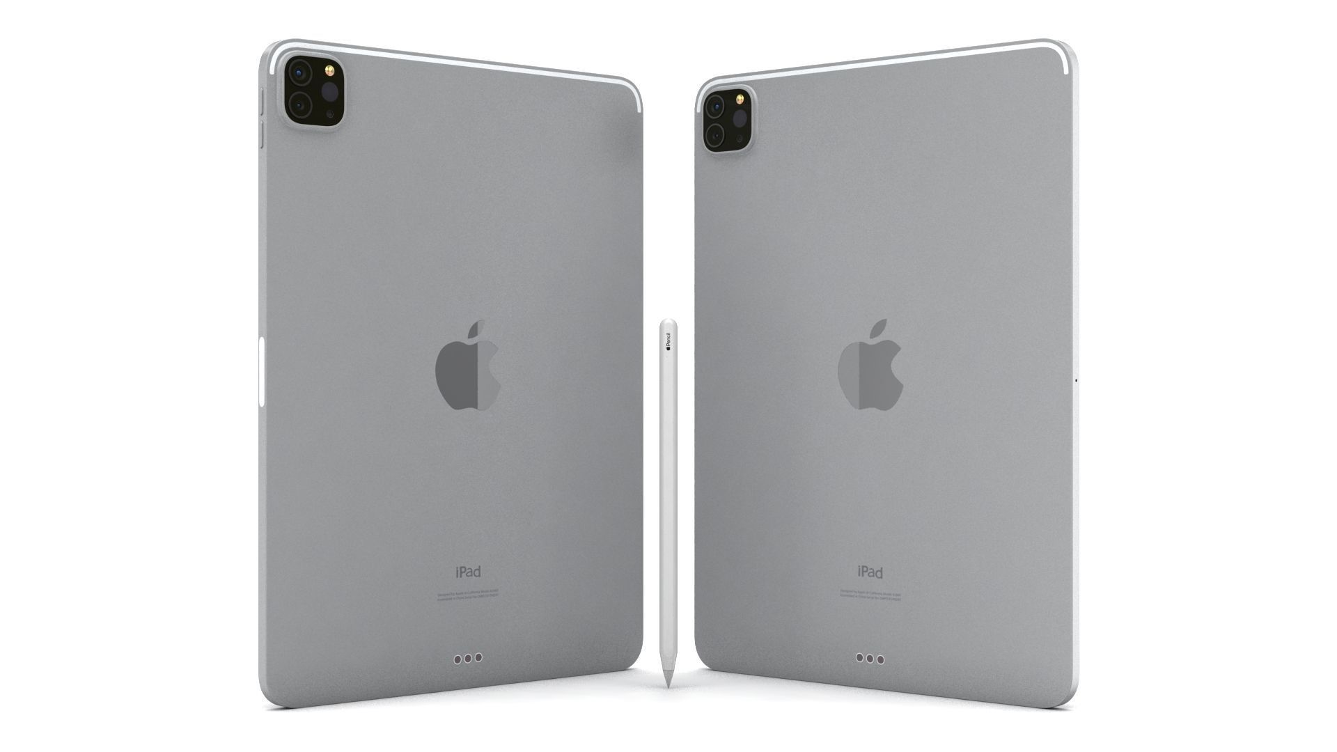 Apple iPad Pro 11 2021 Silver with Pencil Low-poly 3D model_2