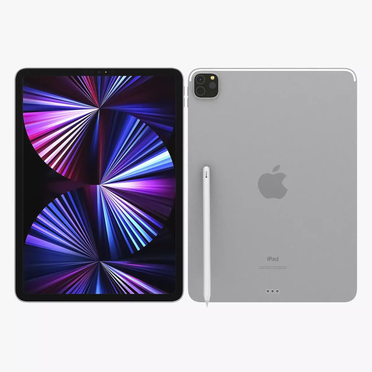 Apple iPad Pro 11 2021 Silver with Pencil Low-poly 3D model_0