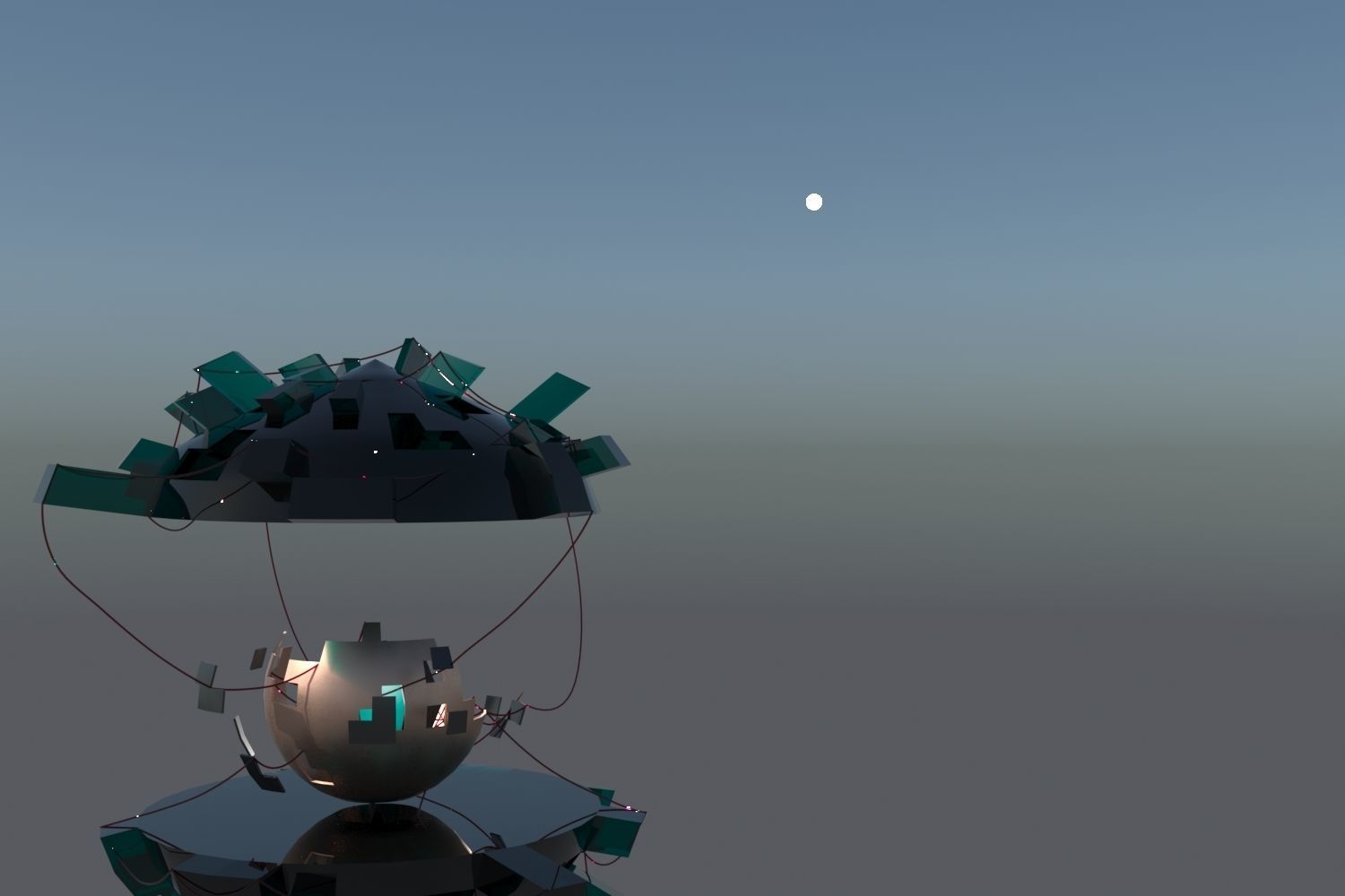 Space island with core and wires 3D model_2