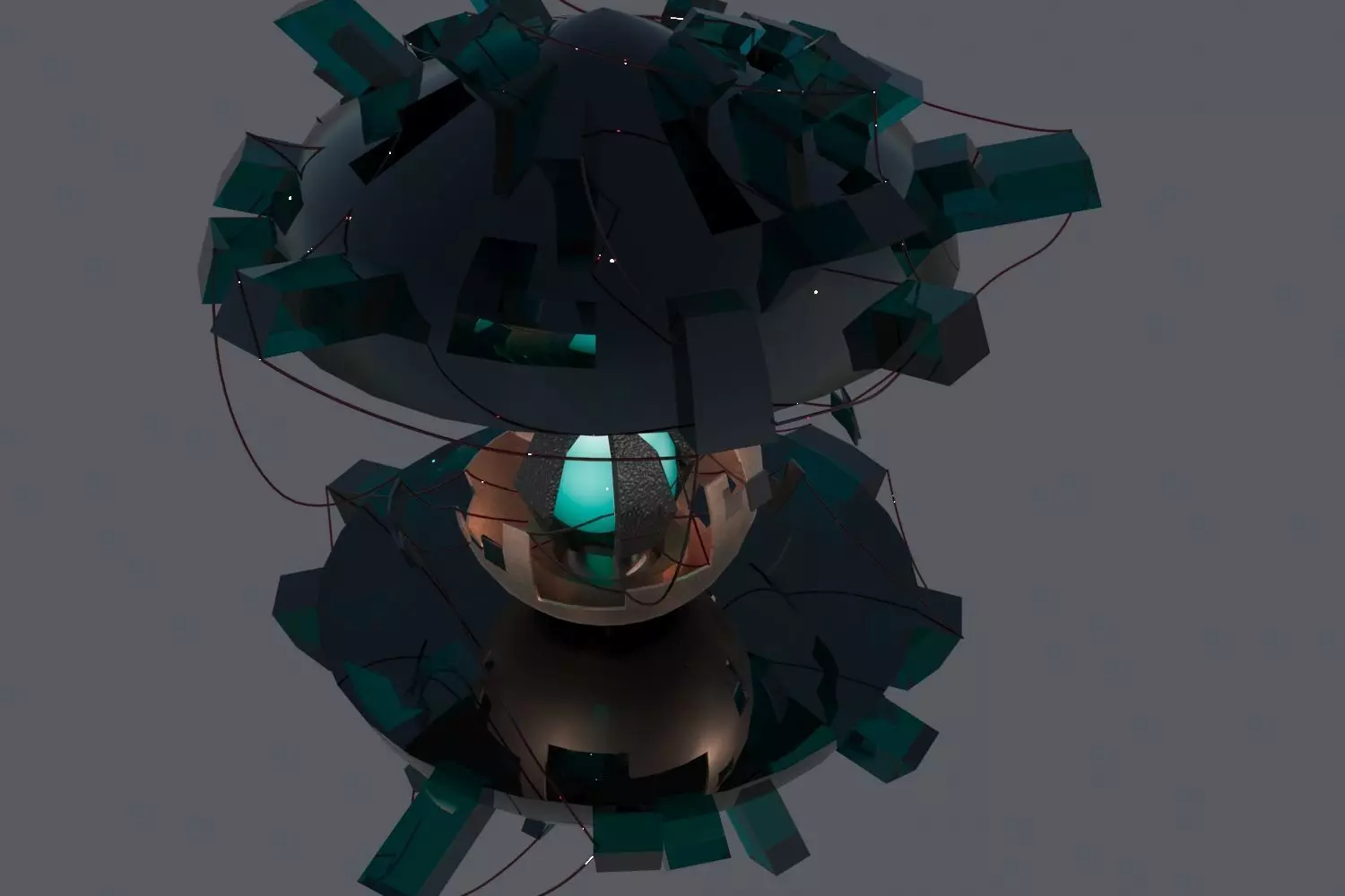 Space island with core and wires 3D model_0