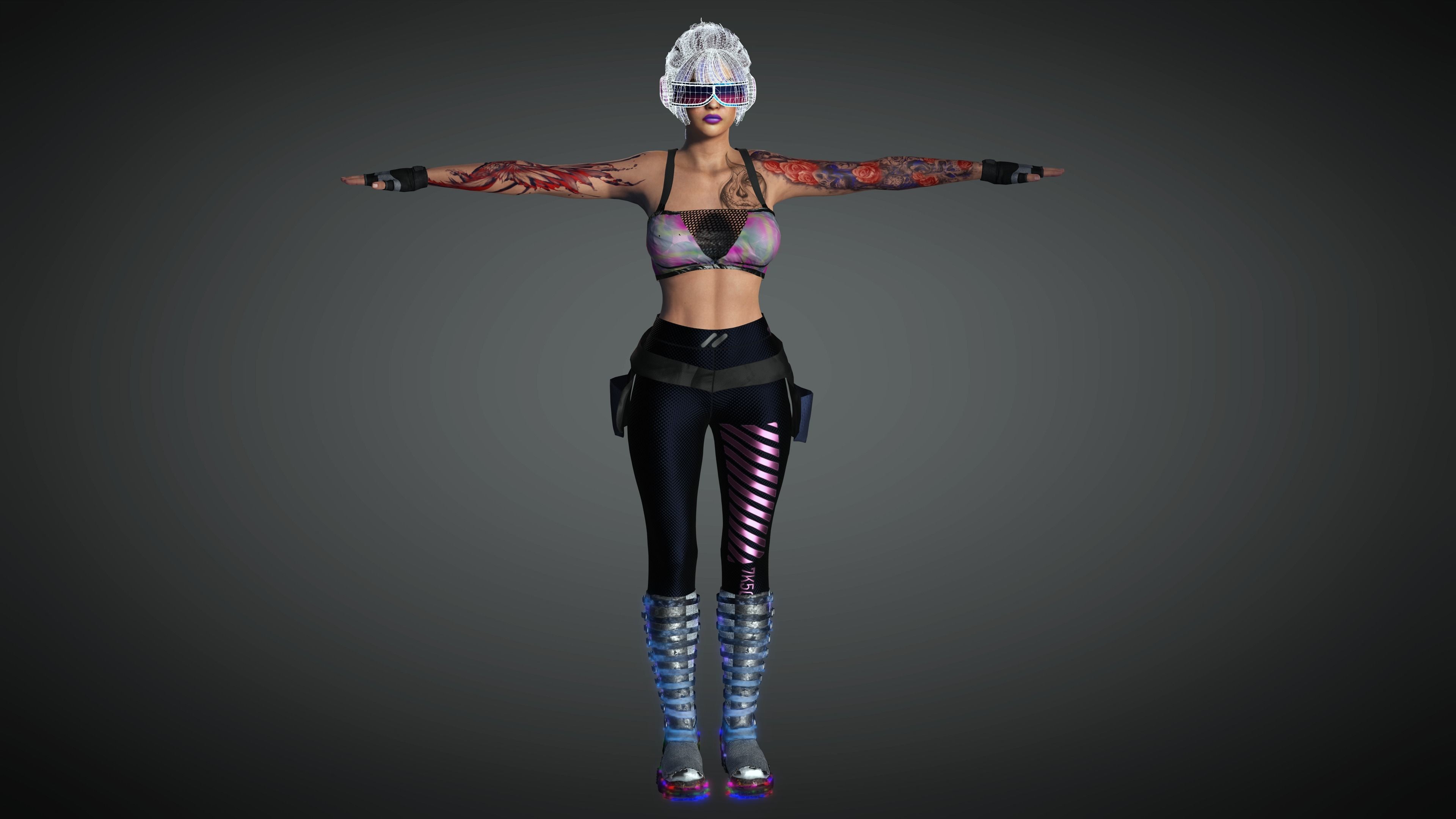 AAA Cyber Punk Female Character 03 Low-poly 3D model_24