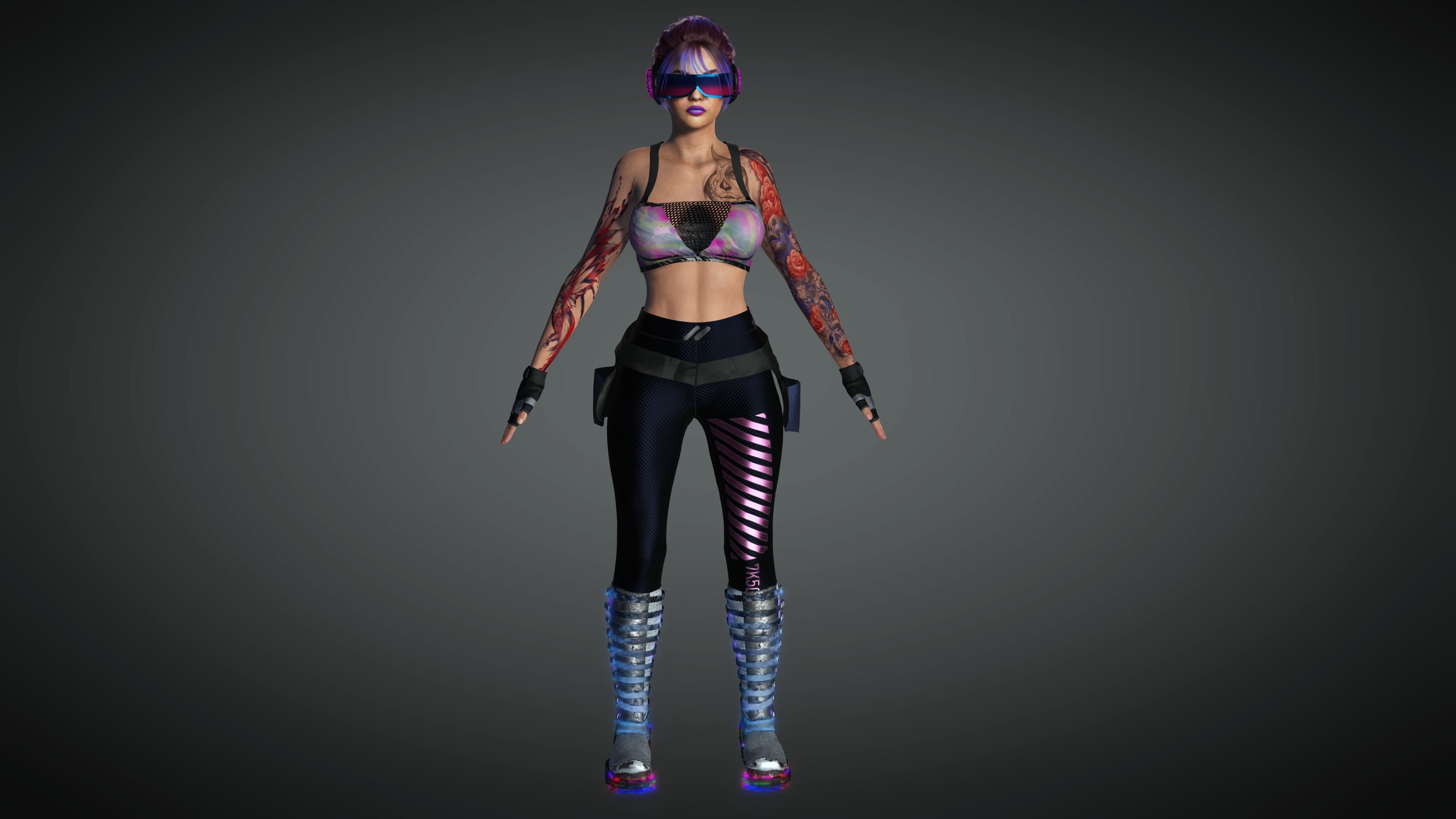 AAA Cyber Punk Female Character 03 Low-poly 3D model_3