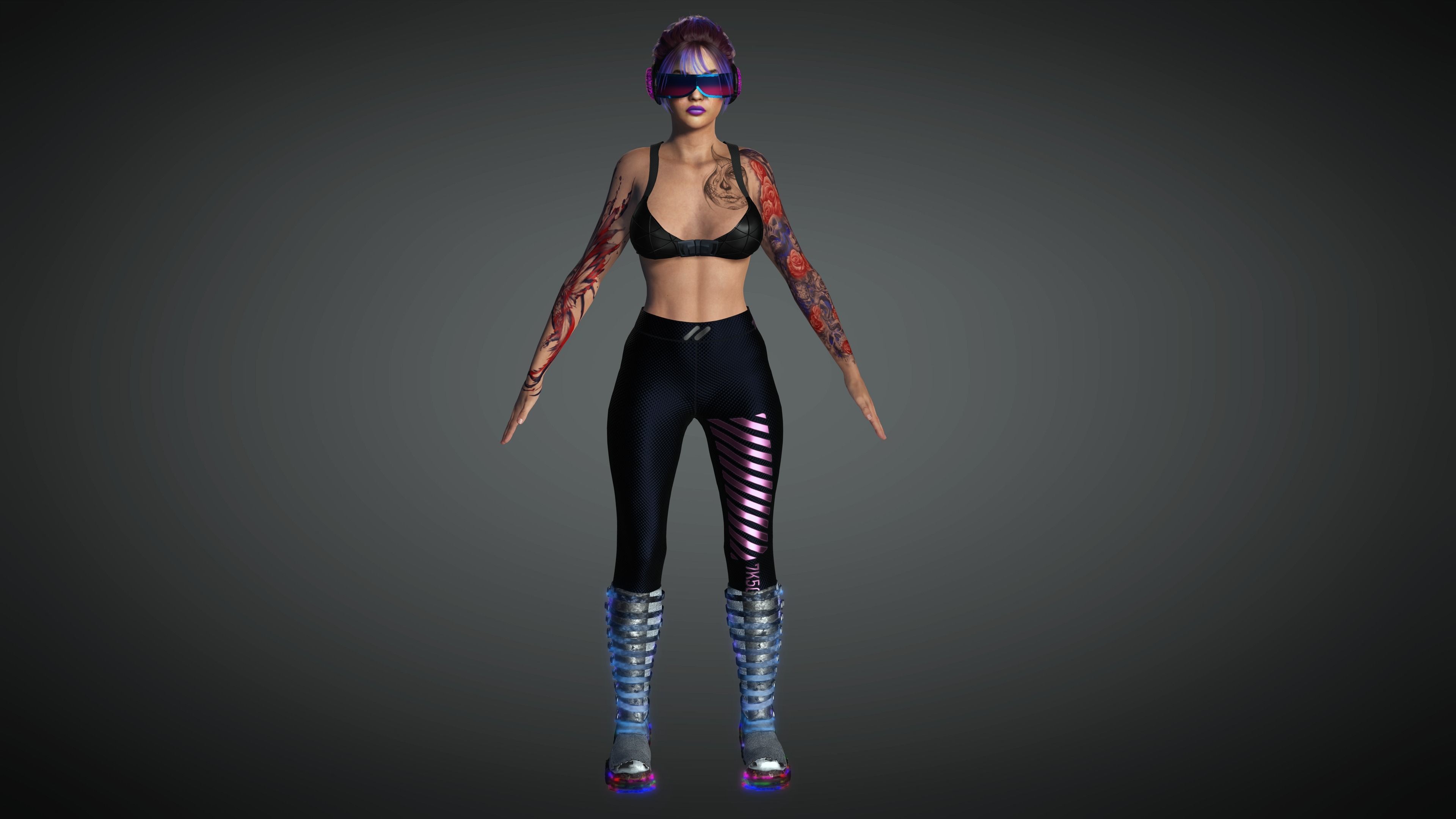 AAA Cyber Punk Female Character 03 Low-poly 3D model_7