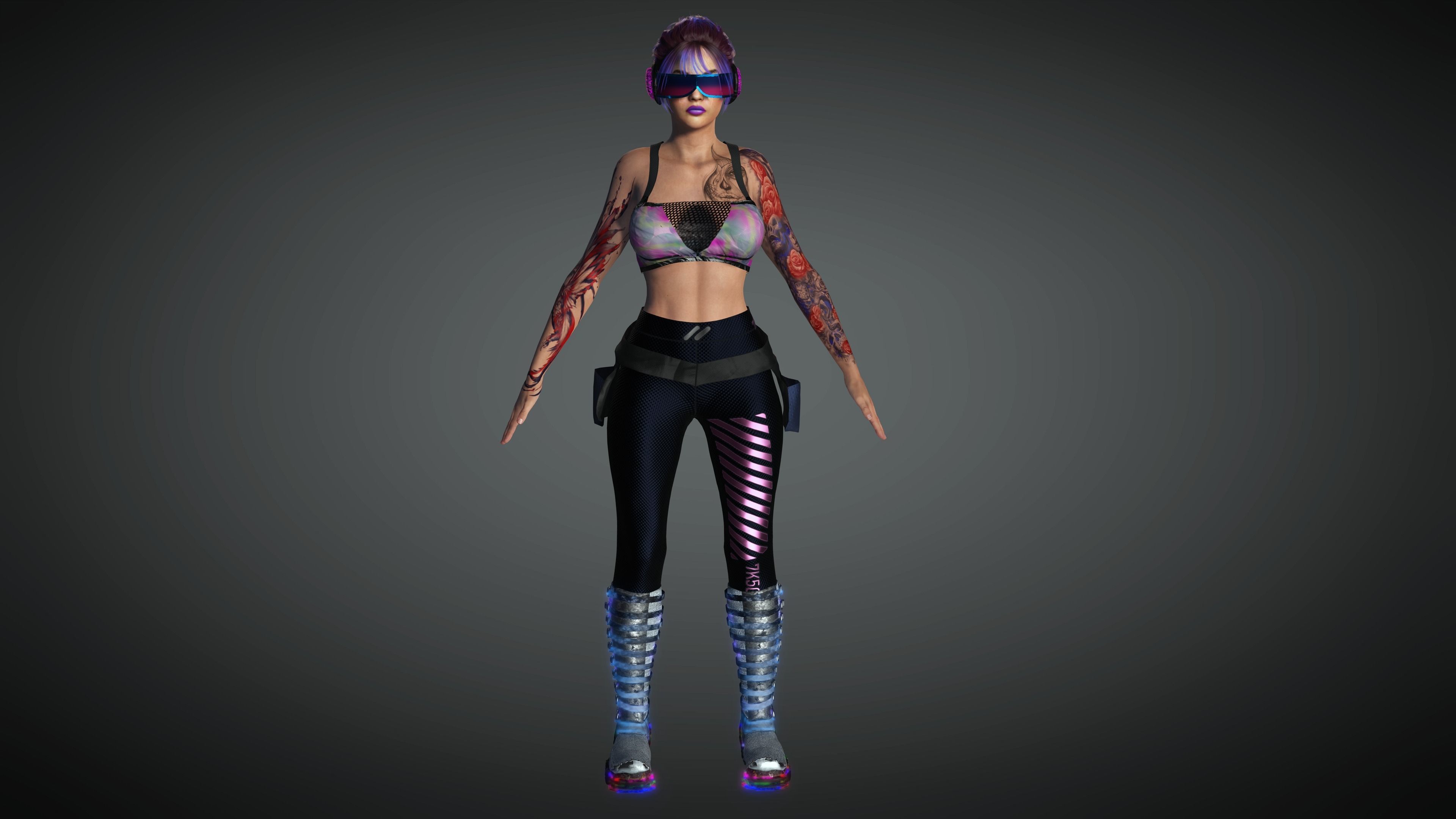 AAA Cyber Punk Female Character 03 Low-poly 3D model_5