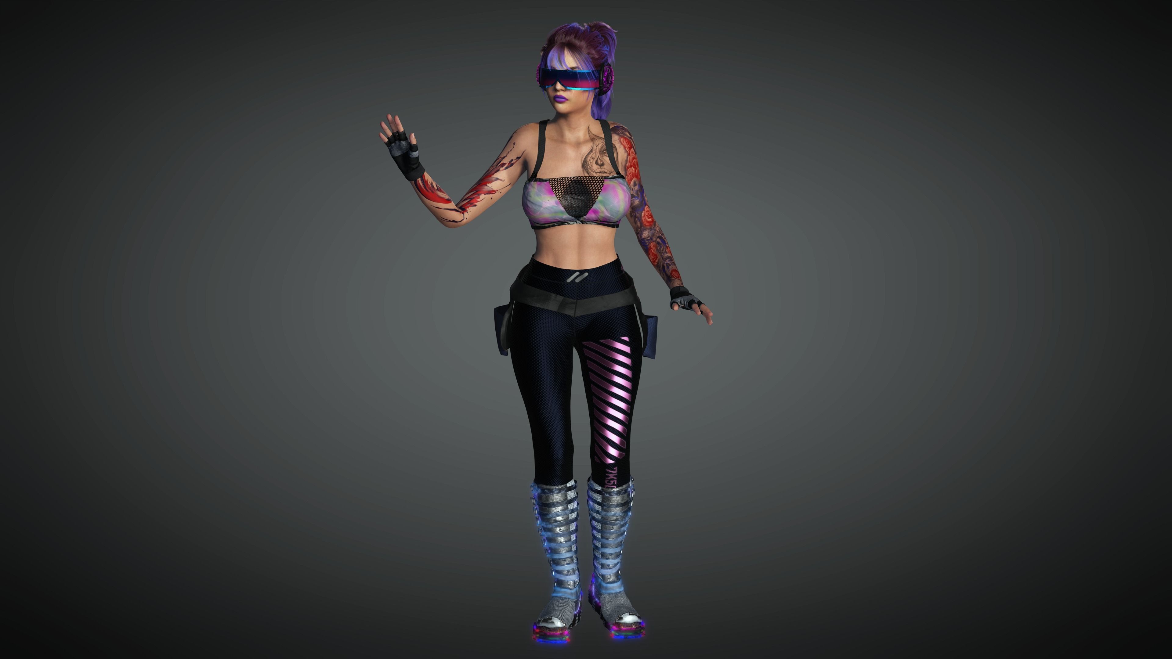 AAA Cyber Punk Female Character 03 Low-poly 3D model_14