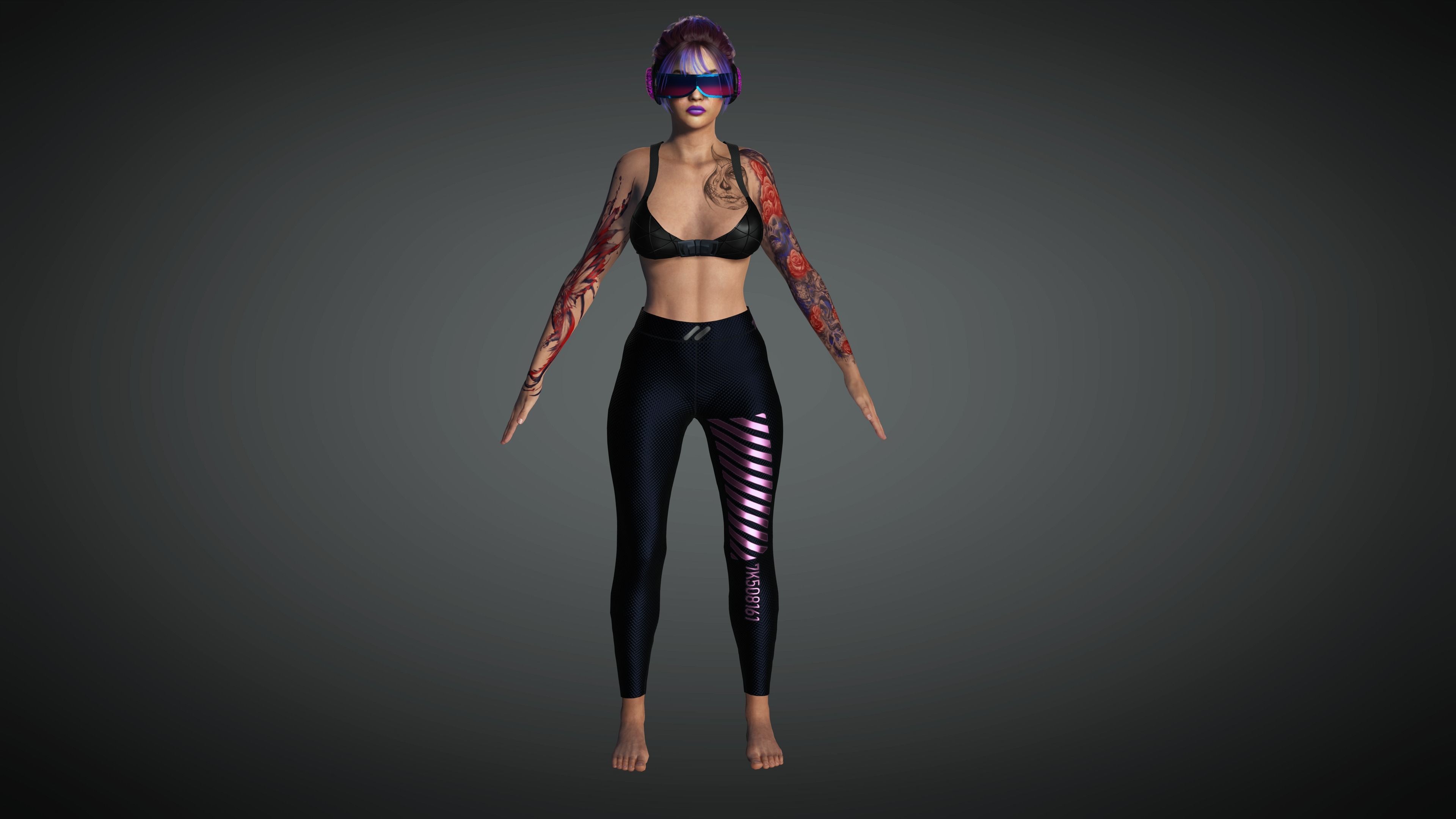AAA Cyber Punk Female Character 03 Low-poly 3D model_8