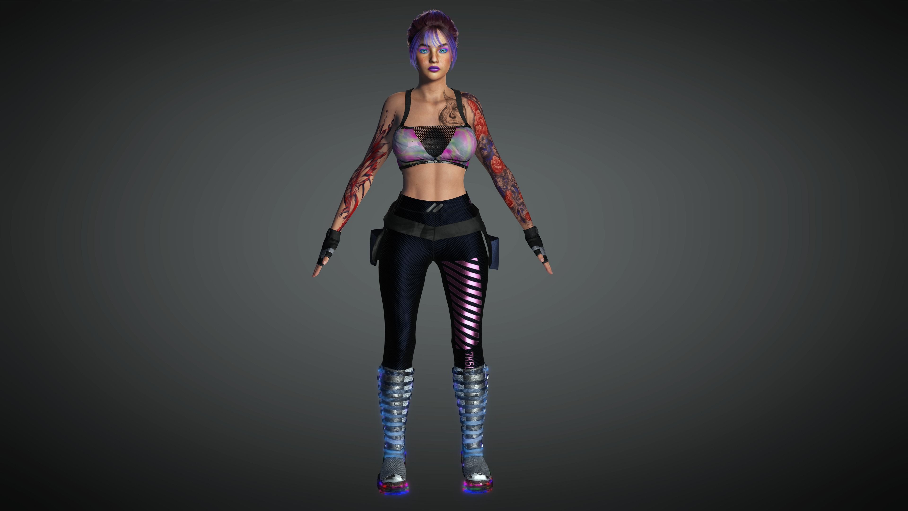 AAA Cyber Punk Female Character 03 Low-poly 3D model_4