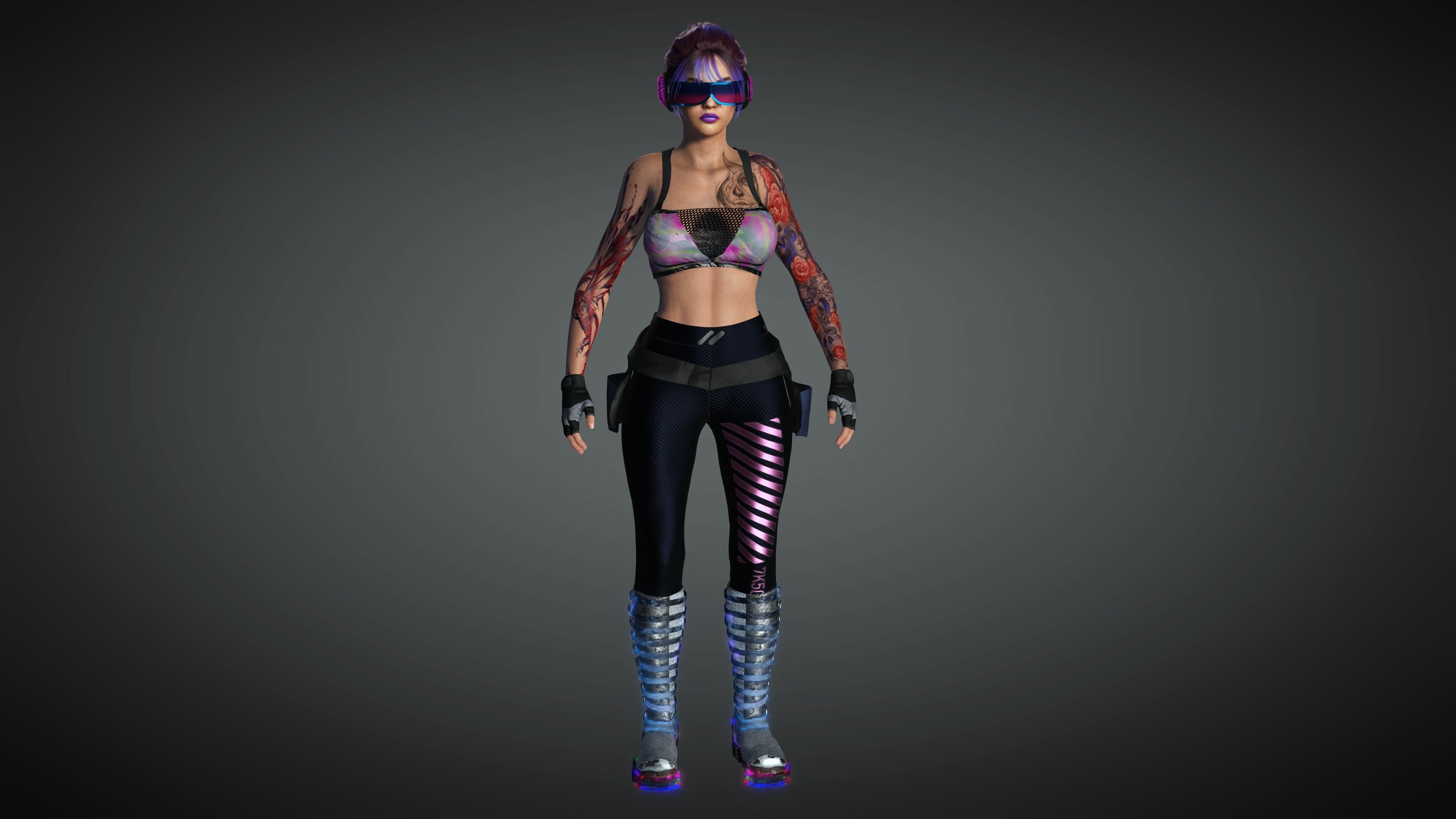 AAA Cyber Punk Female Character 03 Low-poly 3D model_15