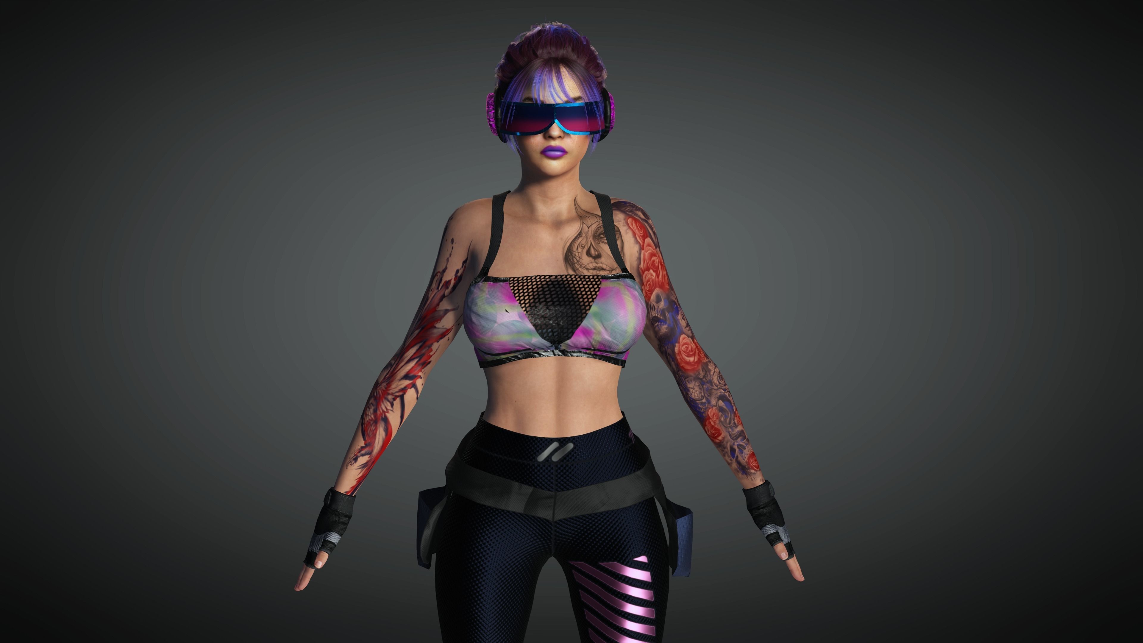 AAA Cyber Punk Female Character 03 Low-poly 3D model_2