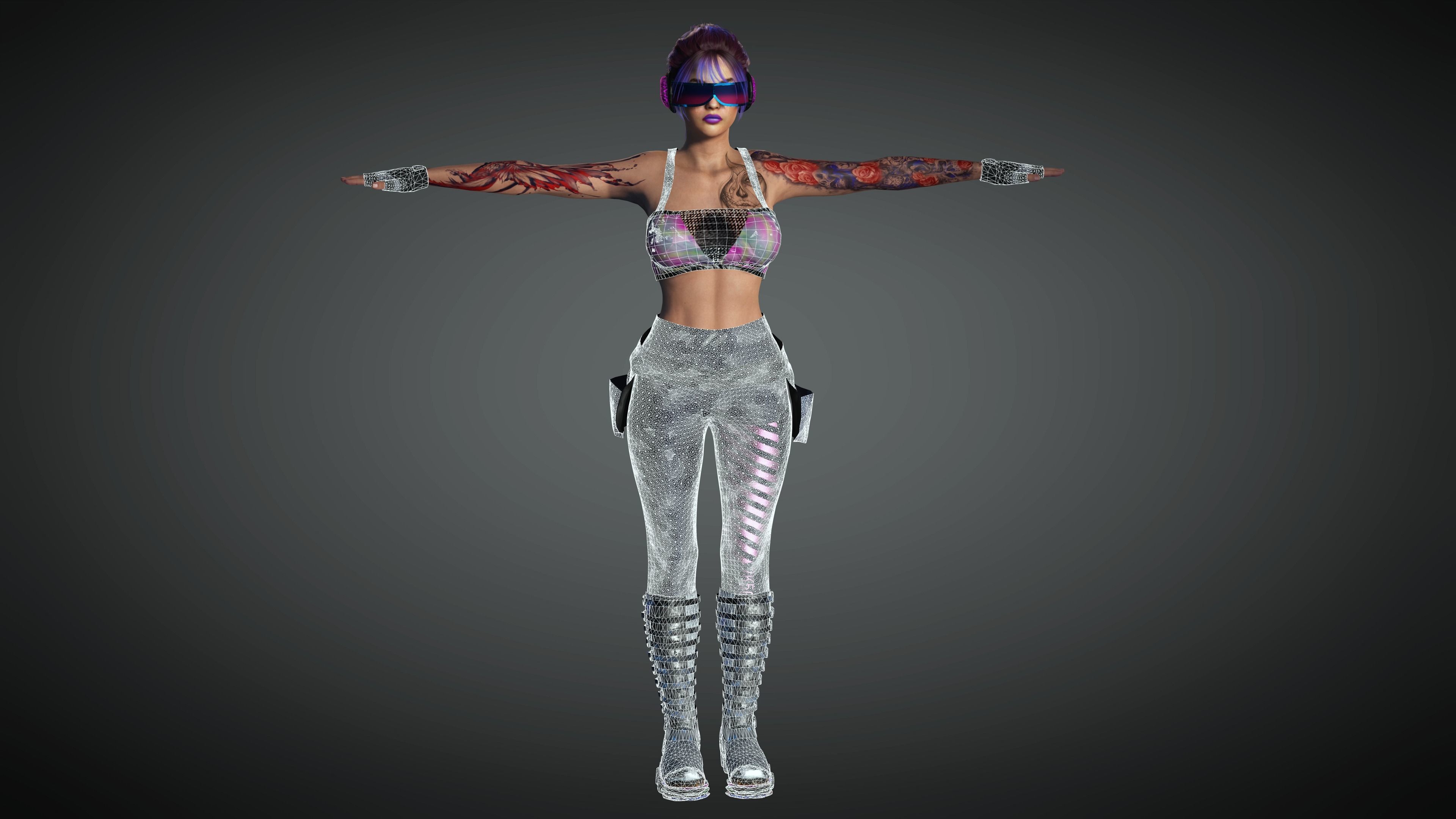 AAA Cyber Punk Female Character 03 Low-poly 3D model_22