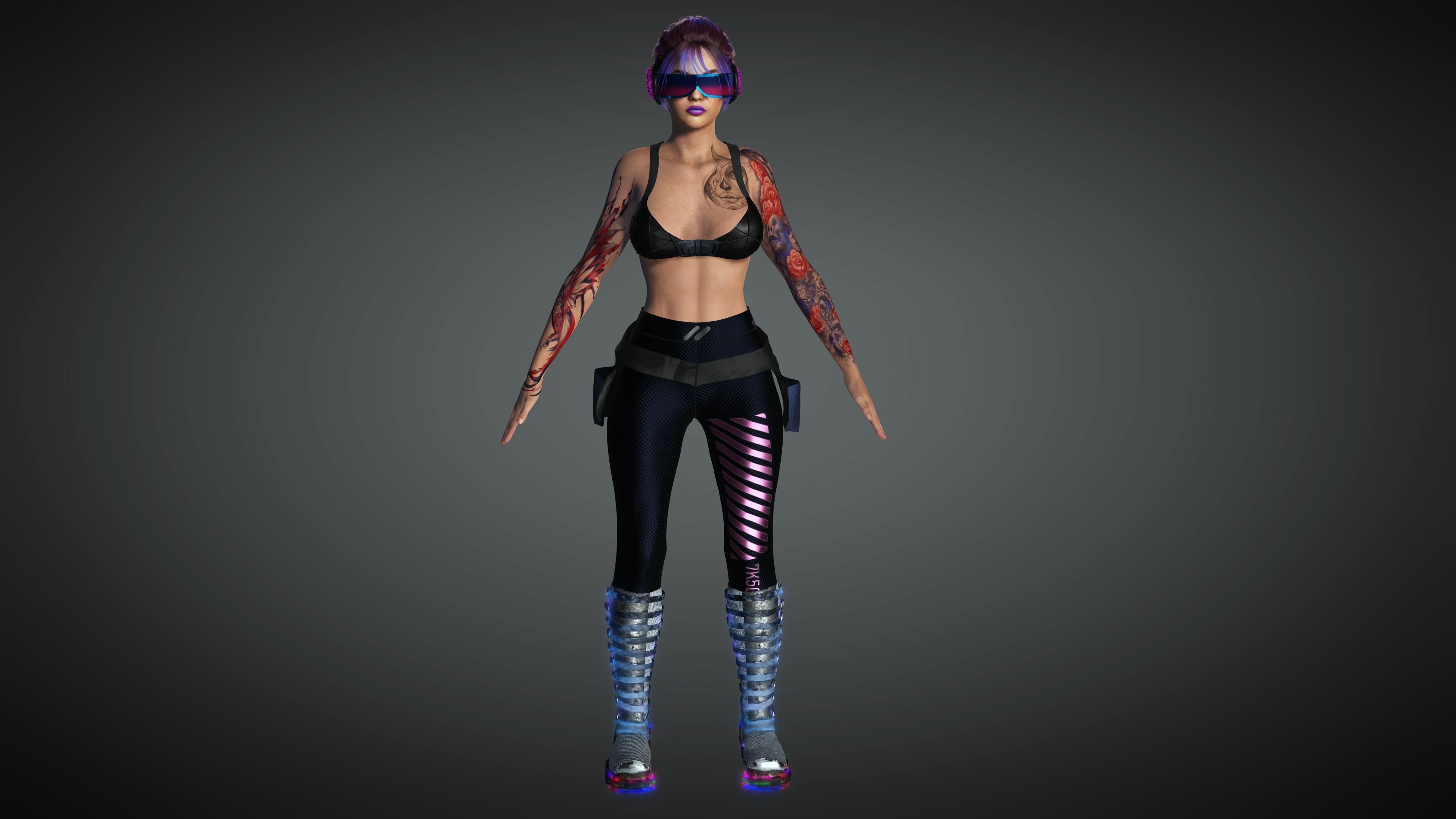 AAA Cyber Punk Female Character 03 Low-poly 3D model_6