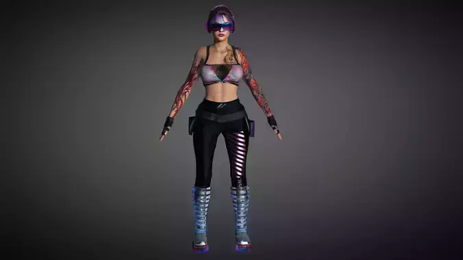 AAA Cyber Punk Female Character 03 Low-poly 3D model