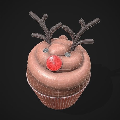 Reindeer Cupcake Low-poly 3D model 2