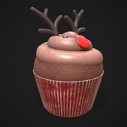 Reindeer Cupcake Low-poly 3D model 3
