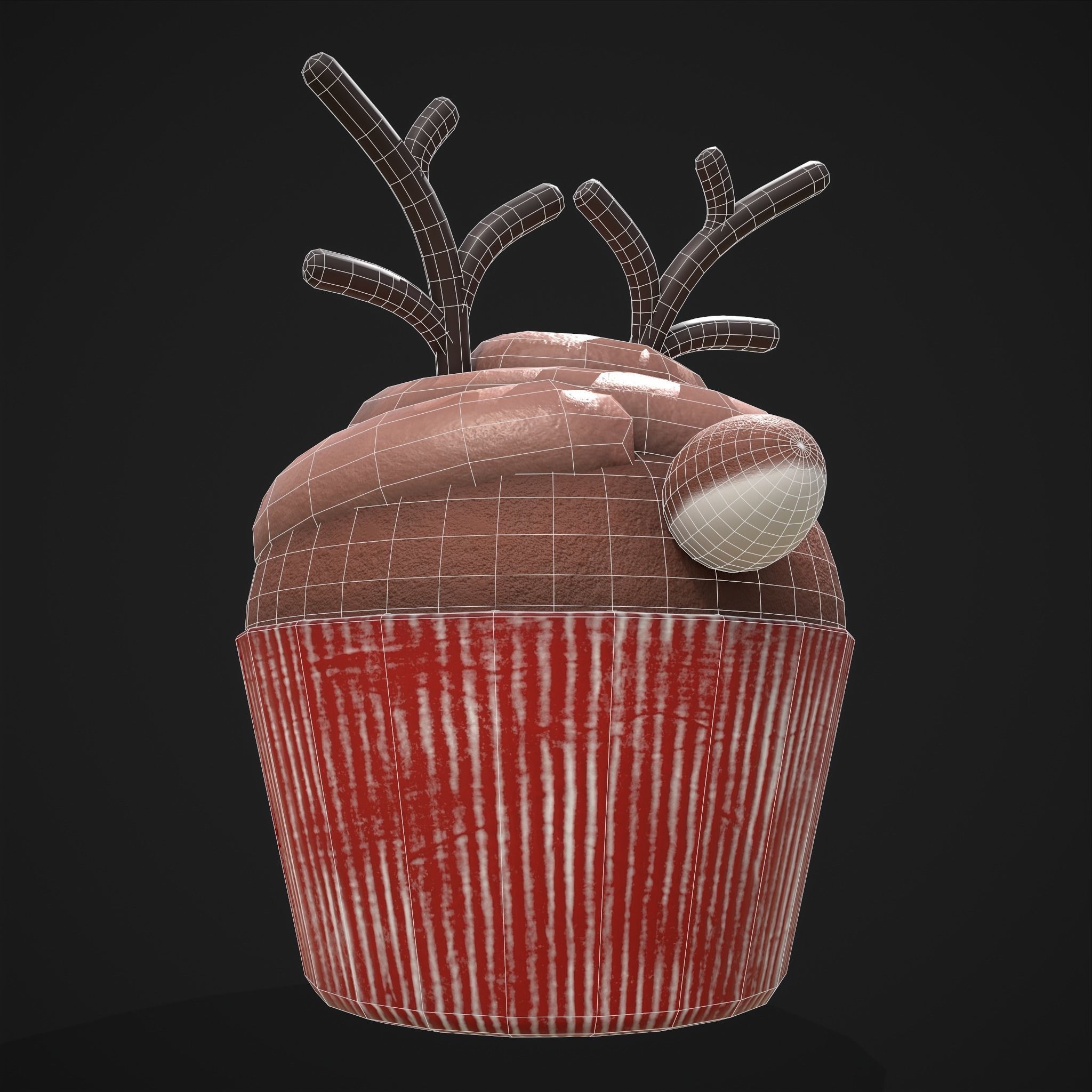 Reindeer Cupcake Low-poly 3D model_8