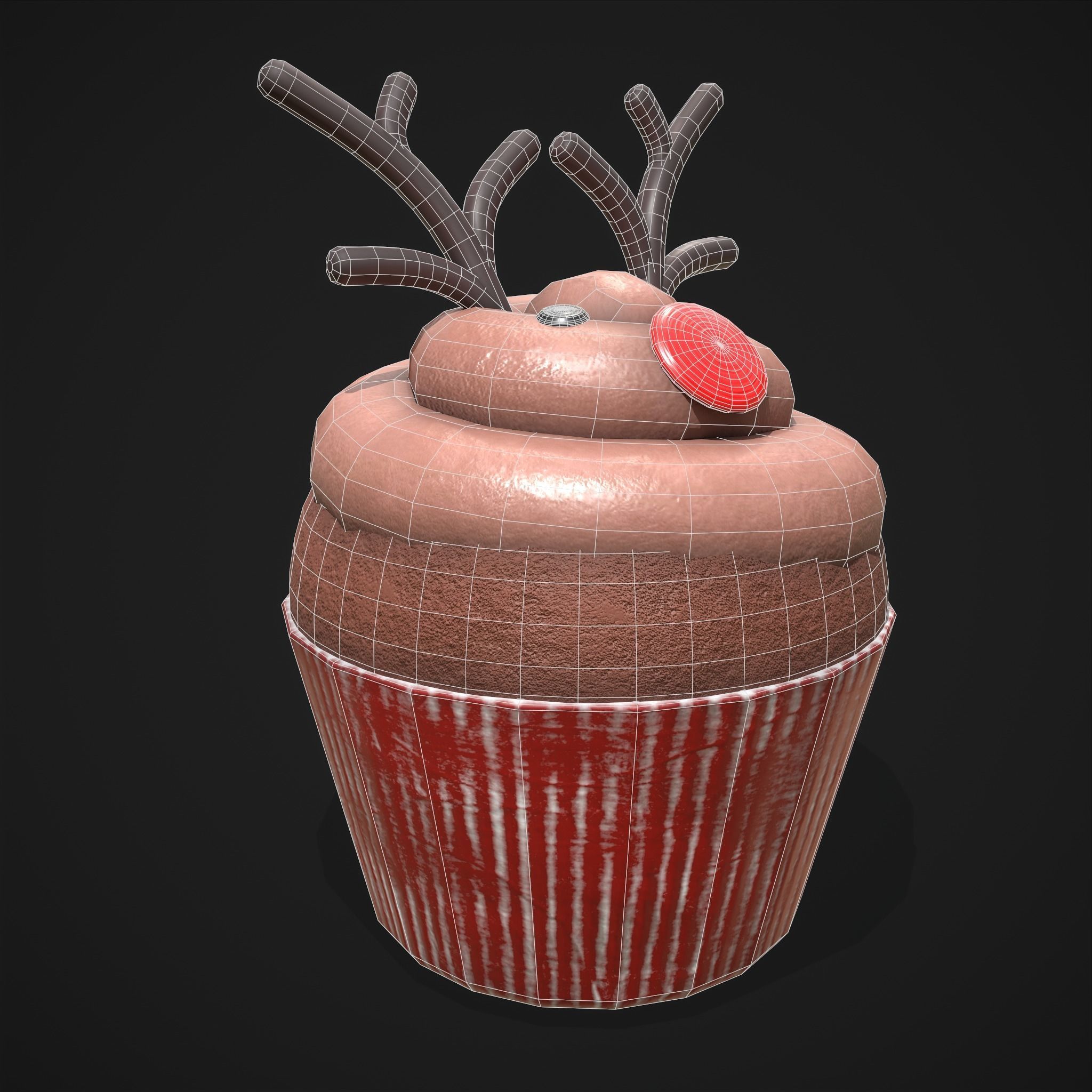Reindeer Cupcake Low-poly 3D model_4