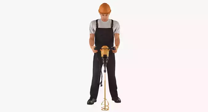 Worker with Electric Cement Mixer