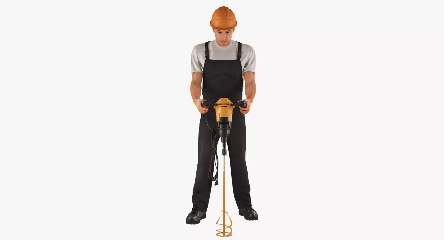 Worker with Electric Cement Mixer 3D model