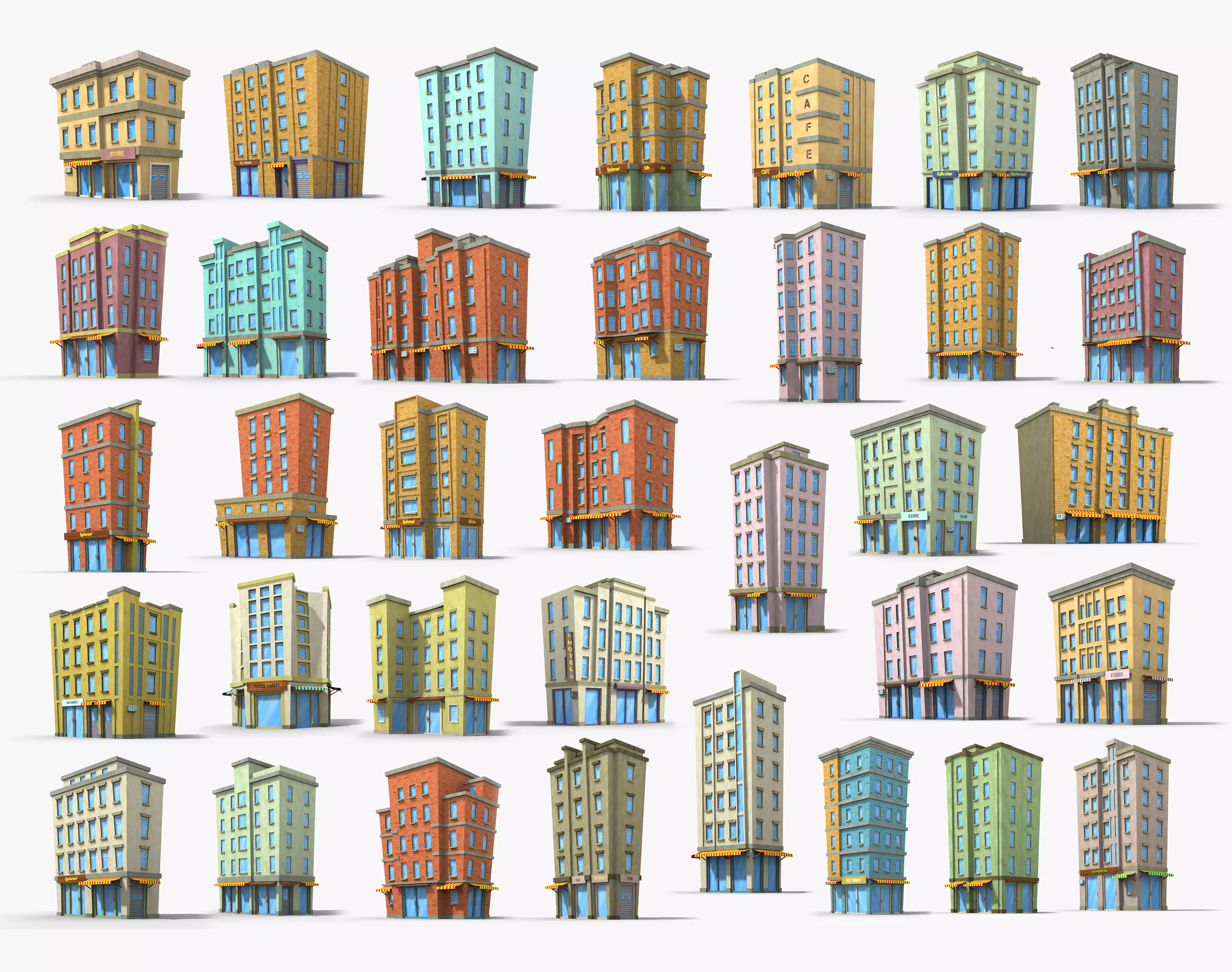 35 Cartoon Building collection Low poly _0