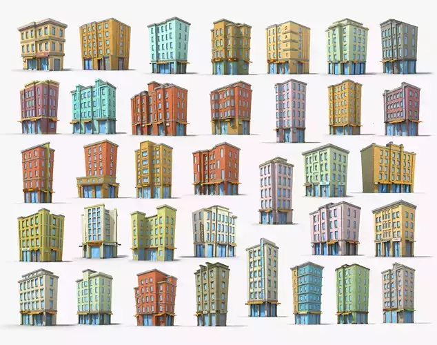 35 Cartoon Building collection Low poly 