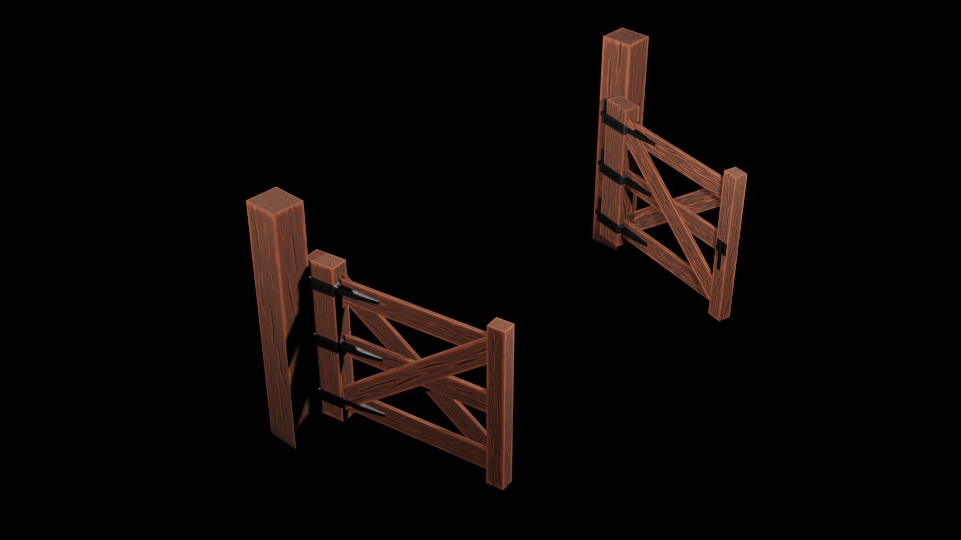 Wooden Gate Low-poly 3D model_2