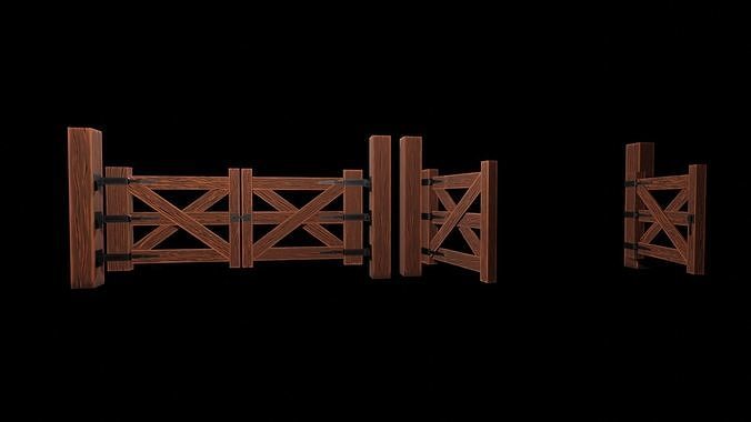 Wooden Gate Bundle Low-poly 3D model