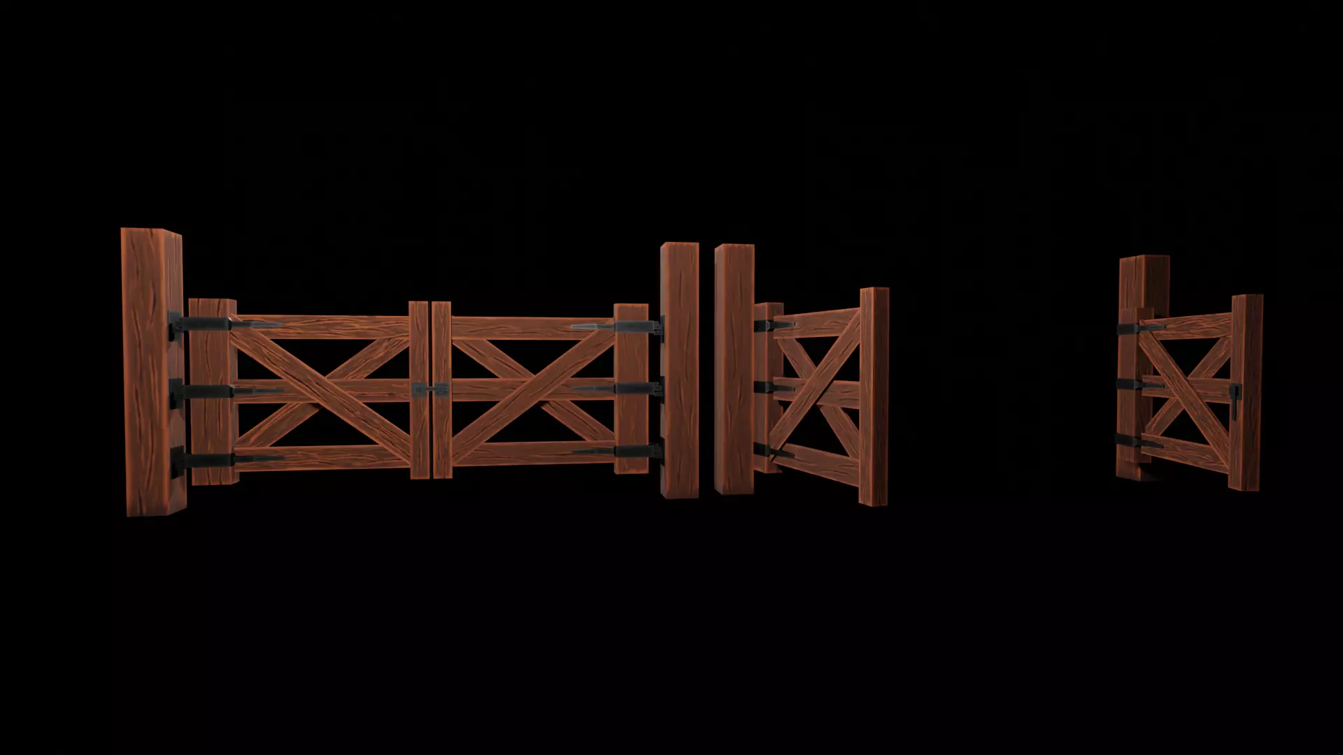 Wooden Gate Bundle Low-poly 3D model_0