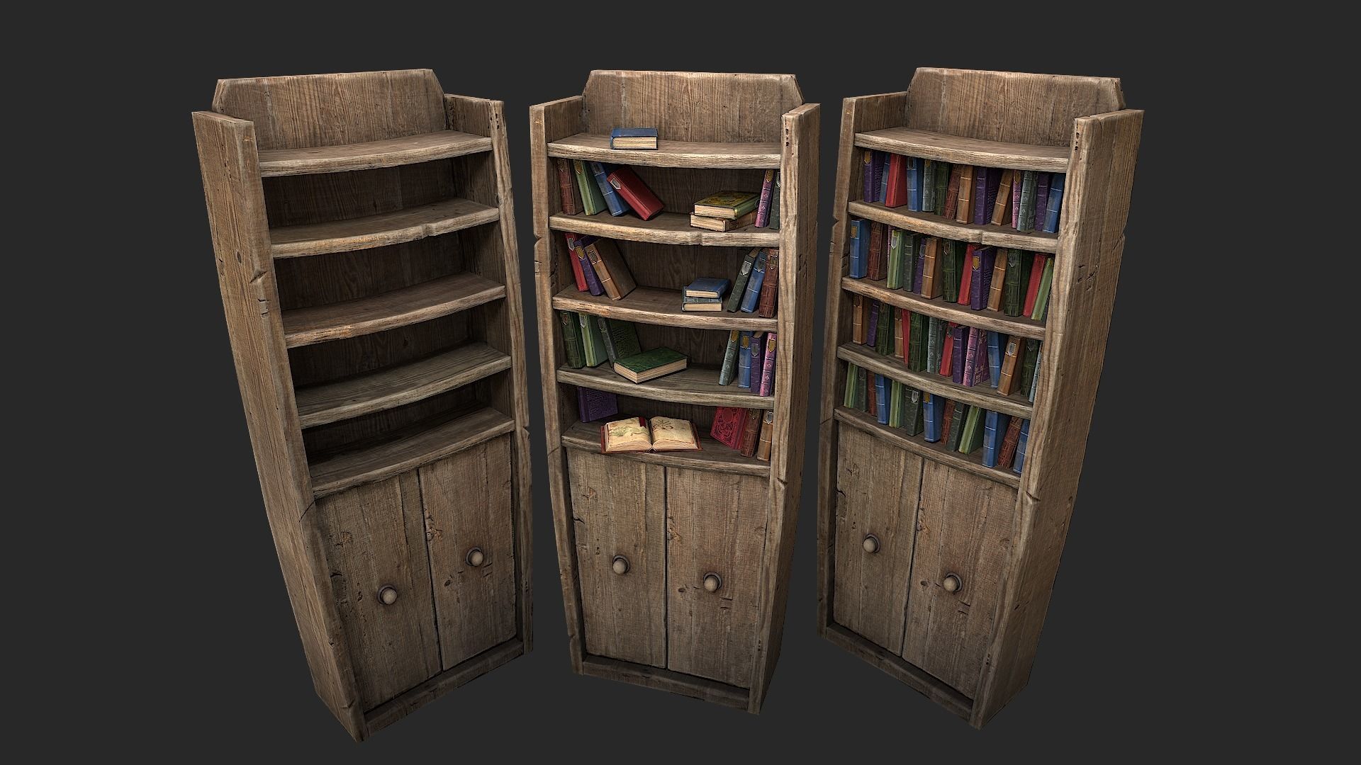 Medieval Library Furniture Set Low-poly 3D model_12