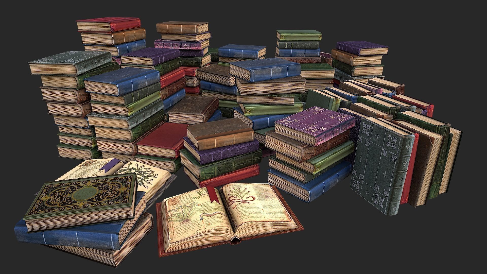 Medieval Library Furniture Set Low-poly 3D model_20