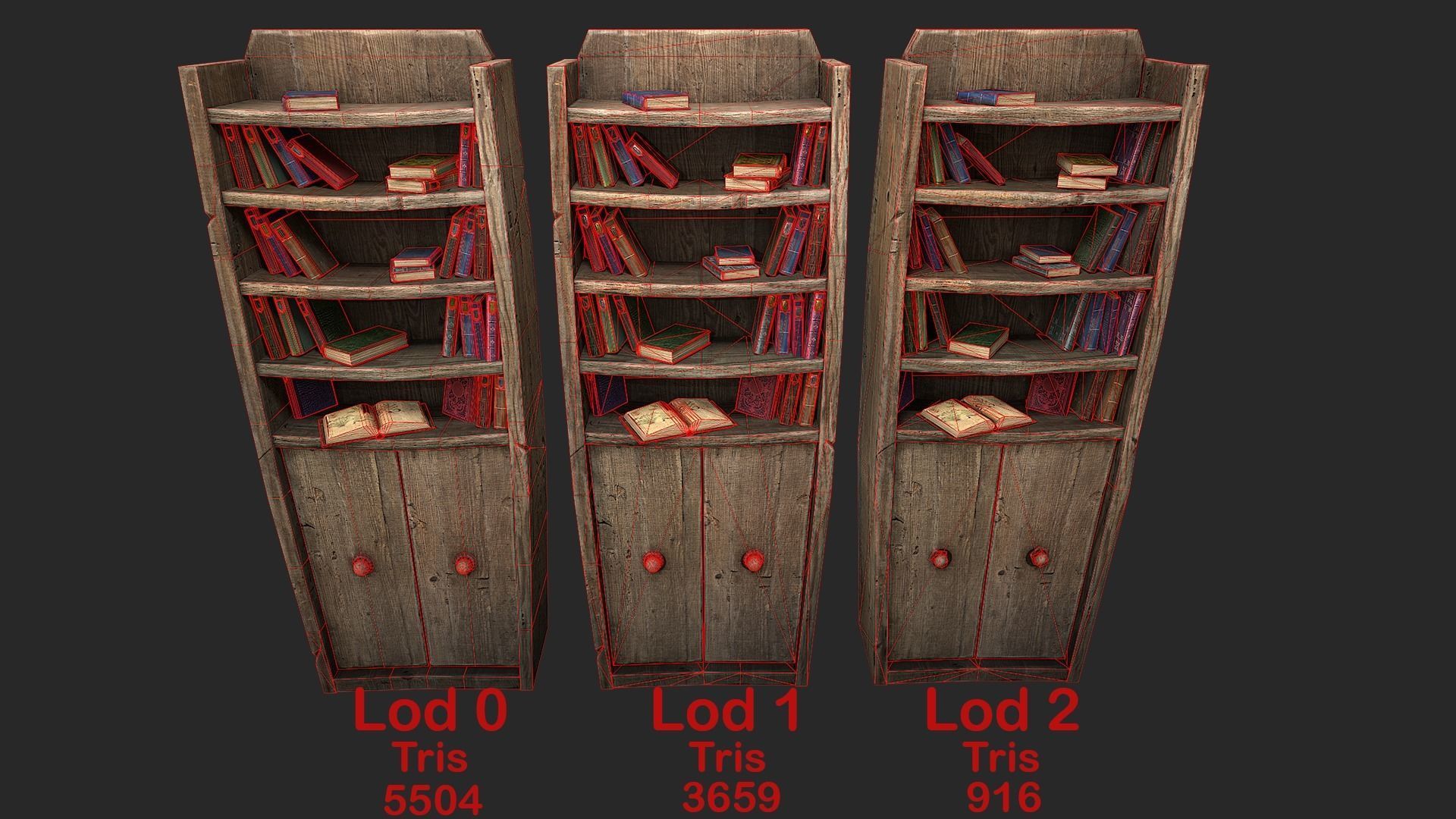 Medieval Library Furniture Set Low-poly 3D model_17