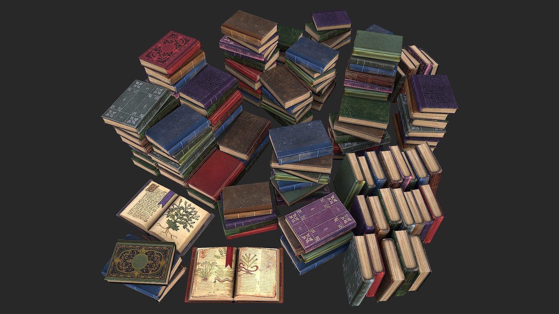 Medieval Library Furniture Set Low-poly 3D model_22