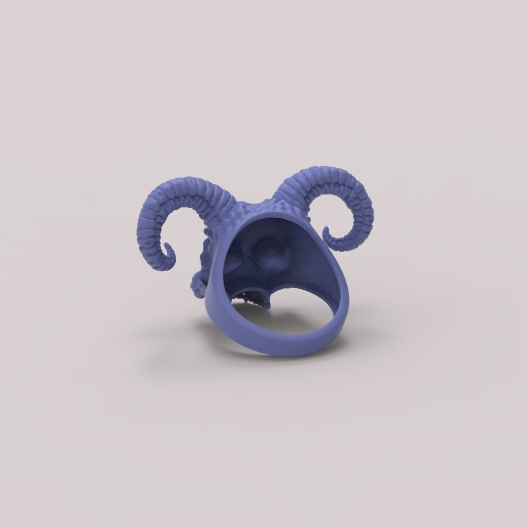 Ring Skull with Horns ztl stl obj 3D print model_30