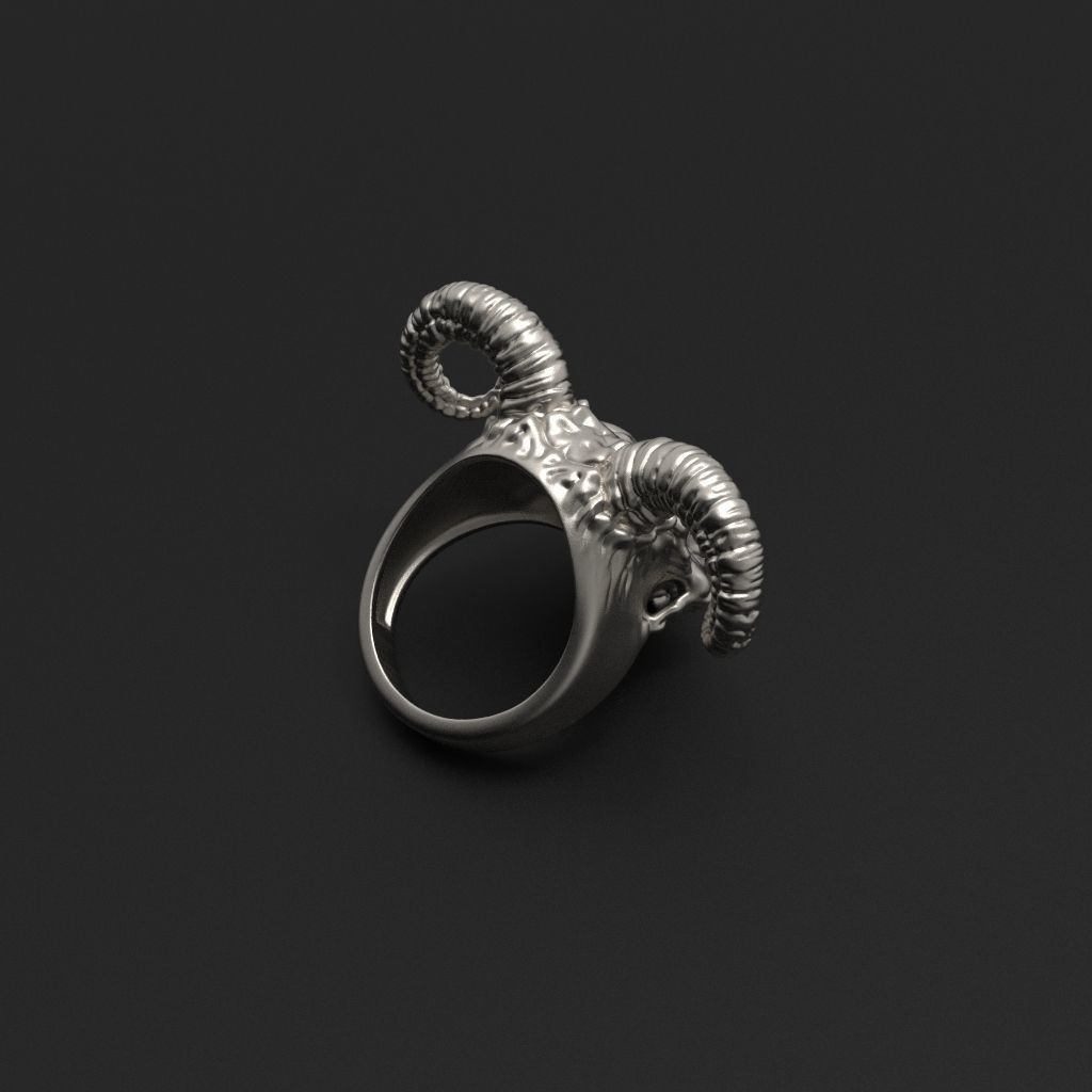 Ring Skull with Horns ztl stl obj 3D print model_13