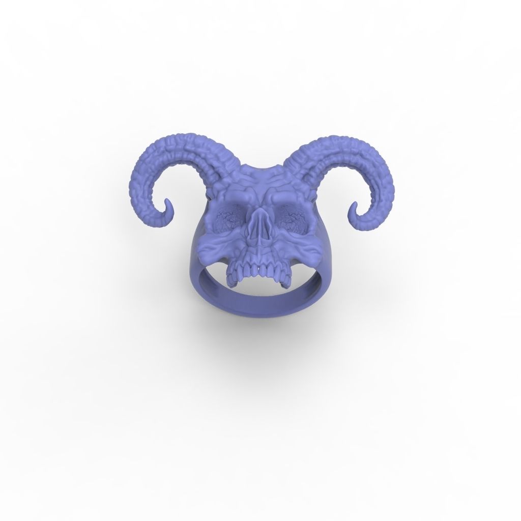 Ring Skull with Horns ztl stl obj 3D print model_28