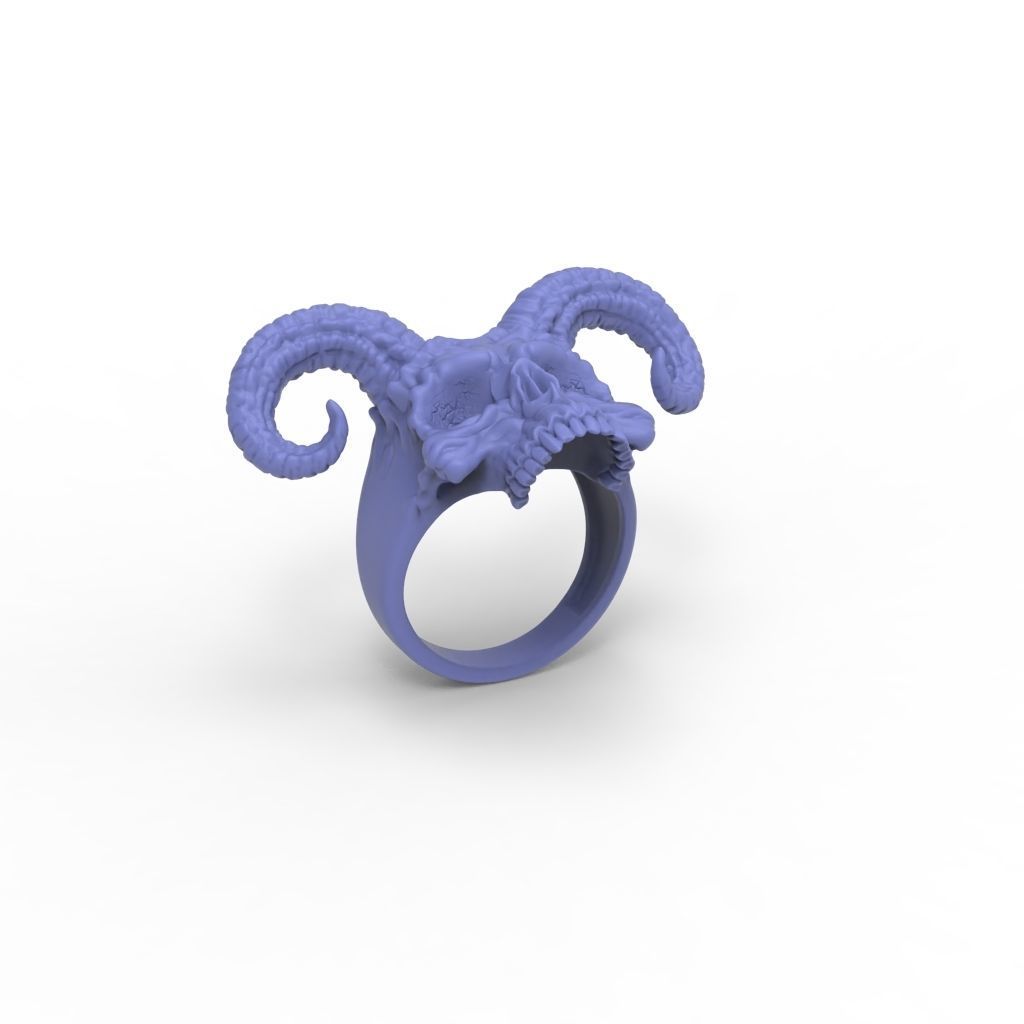 Ring Skull with Horns ztl stl obj 3D print model_35