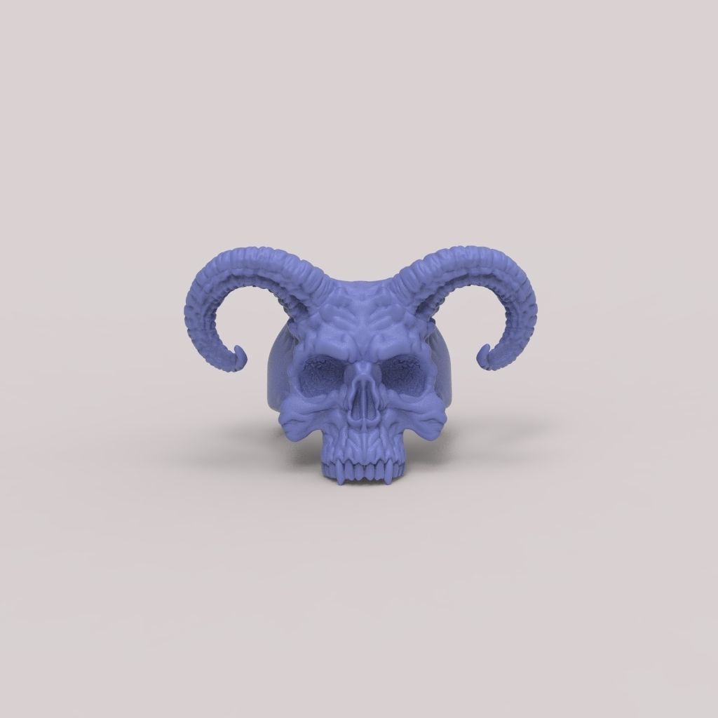Ring Skull with Horns ztl stl obj 3D print model_19