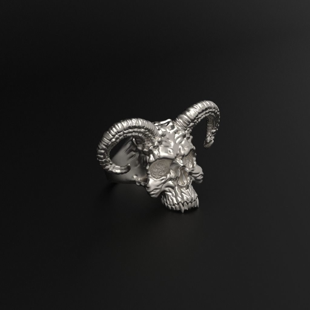 Ring Skull with Horns ztl stl obj 3D print model_10